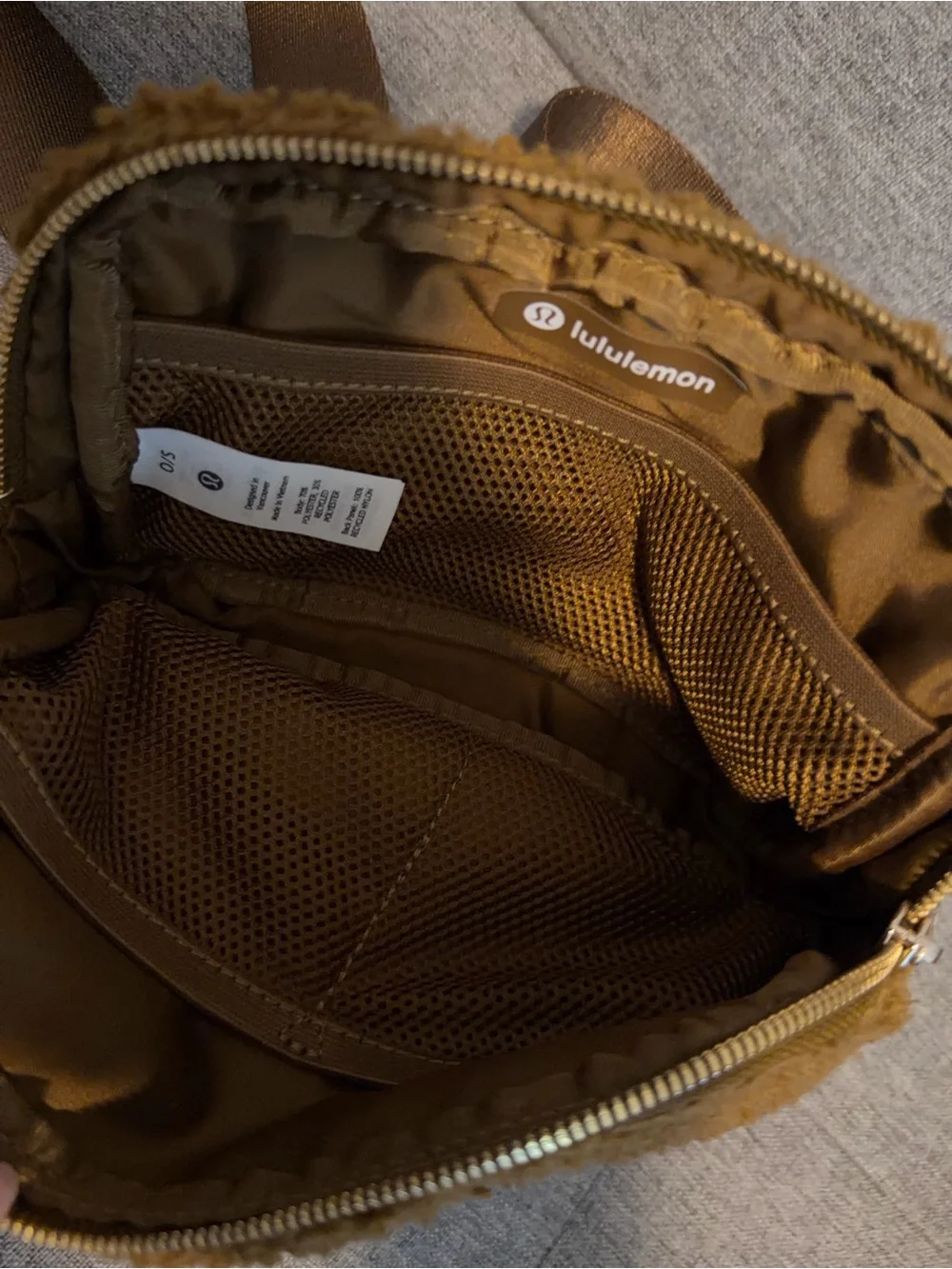lululemon athletica shearling belt bag in mustard